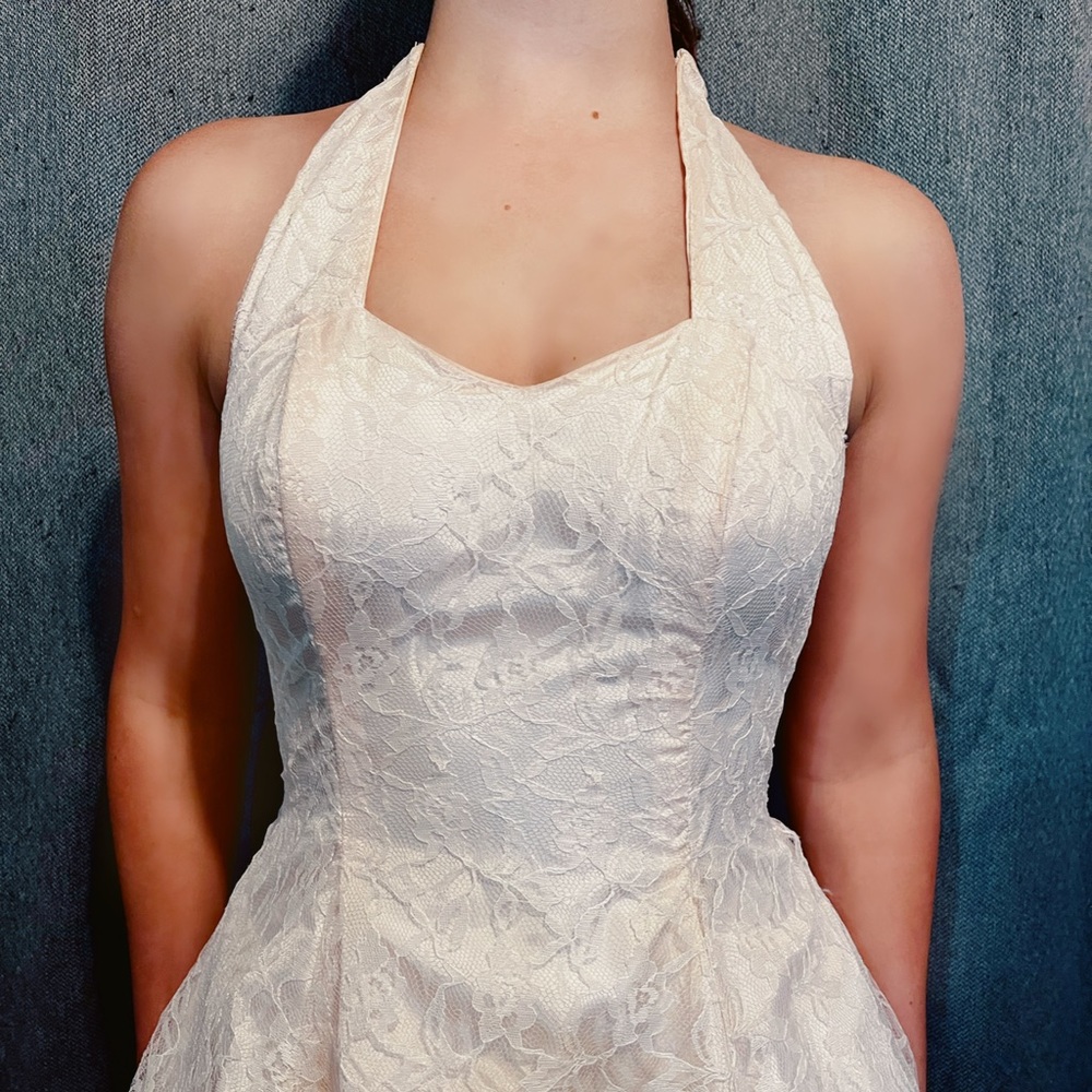 Baby Pink Vintage Lace Halter Dress - Picture 4 of 15